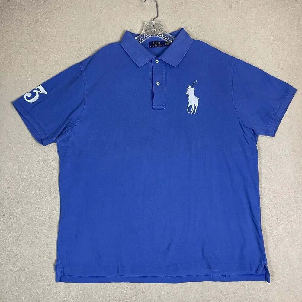 Polo Ralph Lauren Polo Shirt Mens 2XB Blue‎ Embroidered Big Pony Regular Fit #3